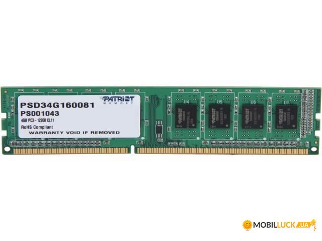   Patriot DDR3 4GB 1600 MHz CL11 DIMM 1 (PSD34G160081)