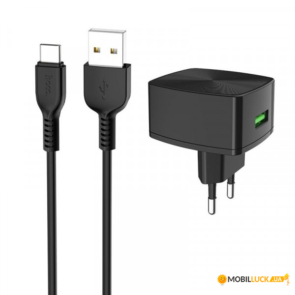    1USB Hoco C70A QC 3.0 Black + Cable Type-C 3A Black