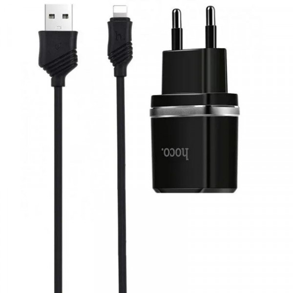   2USB Hoco C77A Cable Lightning 2.4A Black