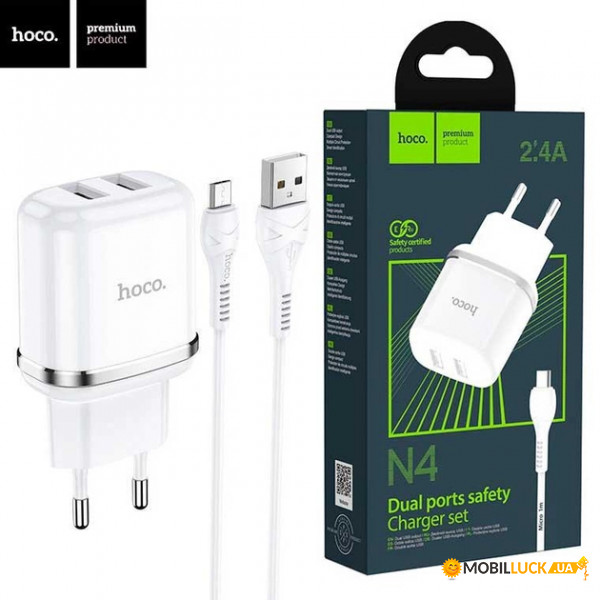    Hoco N4 2USB 2.4A micro-USB white