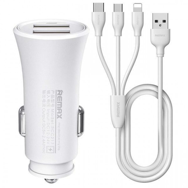    Remax 2USB 2.4A White (RCC-217) + cable Lightning-MicroUSB-Type-C