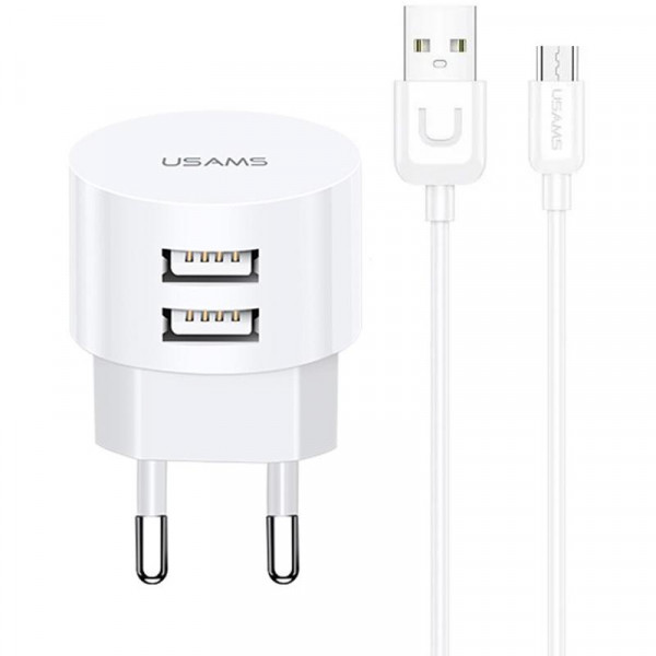   2USB Usams T20 2.1A White cable USB-MicroUSB U35