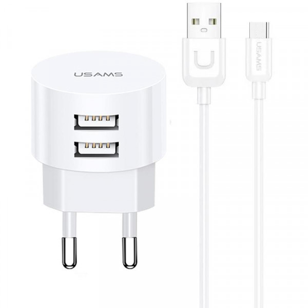    2USB Usams T20 2.1A White + cable USB-Type-C U35