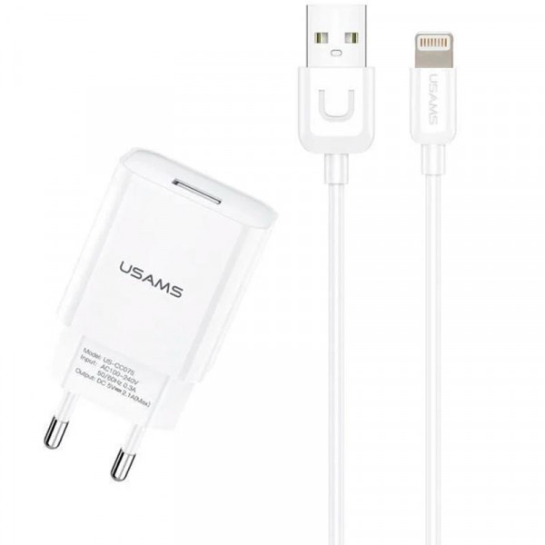   1USB Usams T21 2.1A White cable USB-Lightning