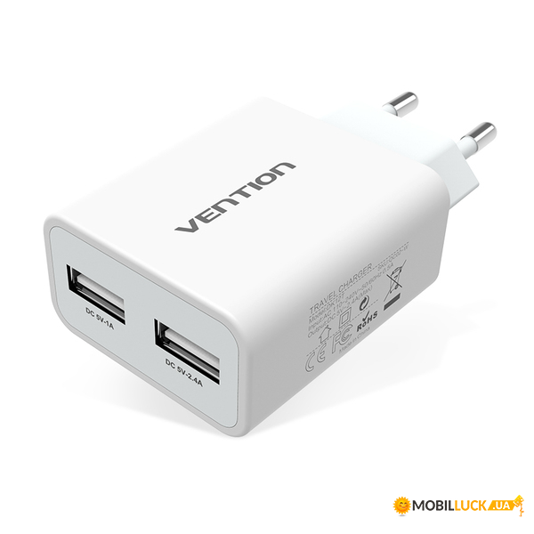   Vention Dual USB Charger 2USB 2.4A White (DC5200-W)