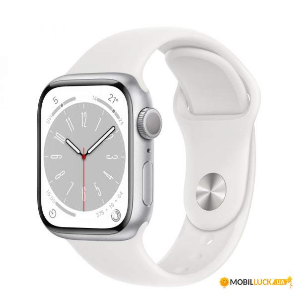 - Apple Watch Series 8 GPS 45mm Silver Aluminum Case with White S. Band - S/M (MP6P3/MP6T3)