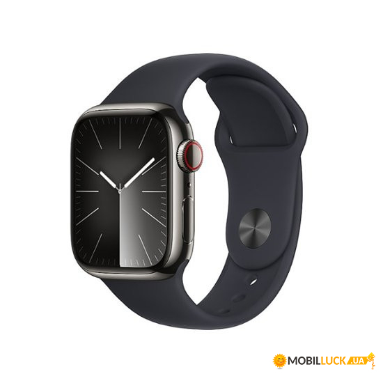 - Apple Watch Series 9 GPS + Cellular 41mm Graphite S. Steel Case w. Midnight Sport Band - S/M (MRJ83)