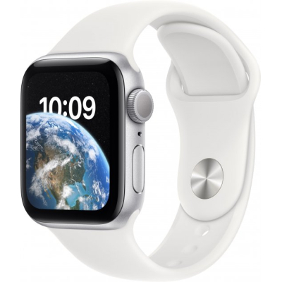 �����-���� Apple Watch SE 2022 GPS 40mm Silver Aluminium Case with White Sport Band - Regular (MNJV3UL/A)