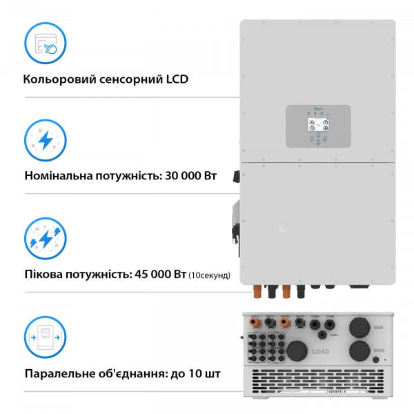 ó  DEYE SUN-30K 30kW  HV-battery 3 MPPT Wi-Fi 220V/380V 3-ph(SUN-30K-SG01HP3-EU-BM3)