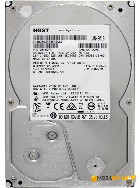  HDD SATA 1.0TB Hitachi (HGST) Ultrastar A7K2000 7200rpm 32MB (0A39289_HUA722010CLA330) Refurbished