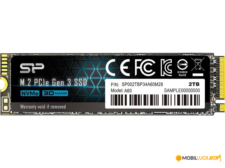 SSD  Silicon Power A60 2TB NVMe M.2 PCIe Gen3x4 2280 (SP002TBP34A60M28)