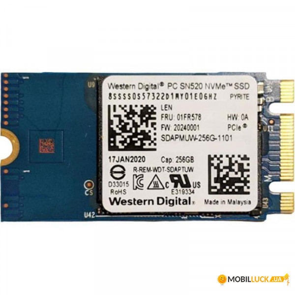  SSD  256GB WD PC SN520 M.2 2242 PCIe 3.0 x2 NVMe TLC (SDAPMUW-256G)