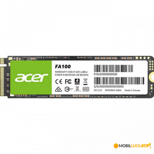 SSD  512GB Acer FA100 M.2 2280 NVMe 1.4 PCIe Gen 3x4 3D NAND, Retail (BL.9BWWA.119)