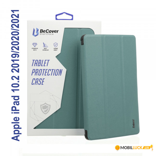 - Tri Fold Soft TPU BeCover   Apple Pencil Apple iPad 10.2 2019/2020/2021 Dark Green (706743)