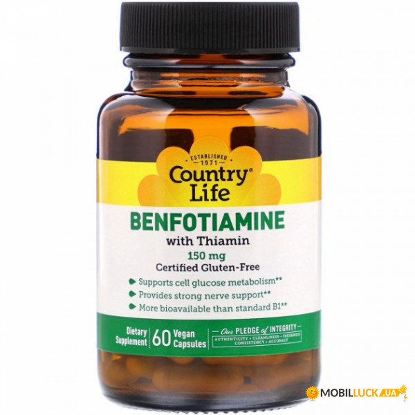 ,   B1, B1 with Benfotiamine, Country Life, 150 , 60  