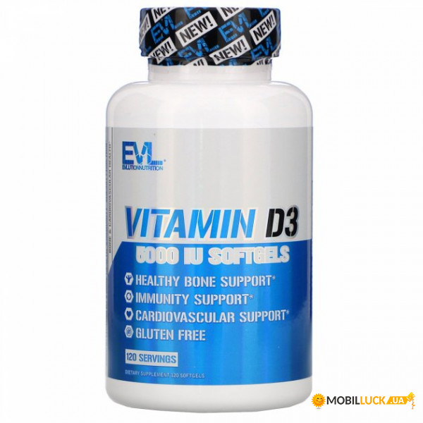 ³ D3, Vitamin D3, EVLution Nutrition, 5000 , 120  