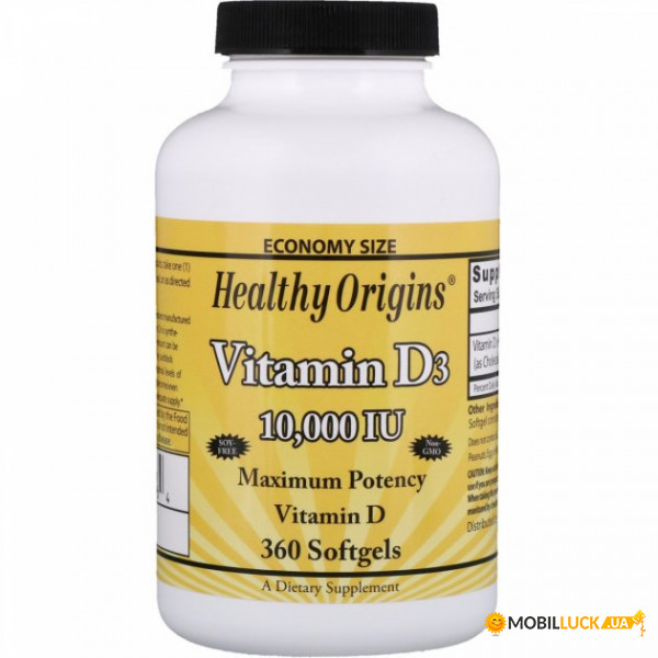  3, Vitamin D3, Healthy Origins, 10000 , 360  