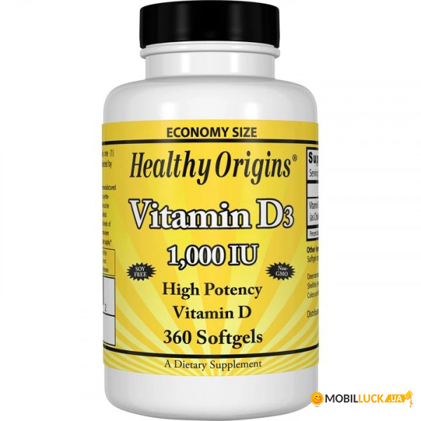  Healthy Origins Vitamin D3 1000 IU 360  