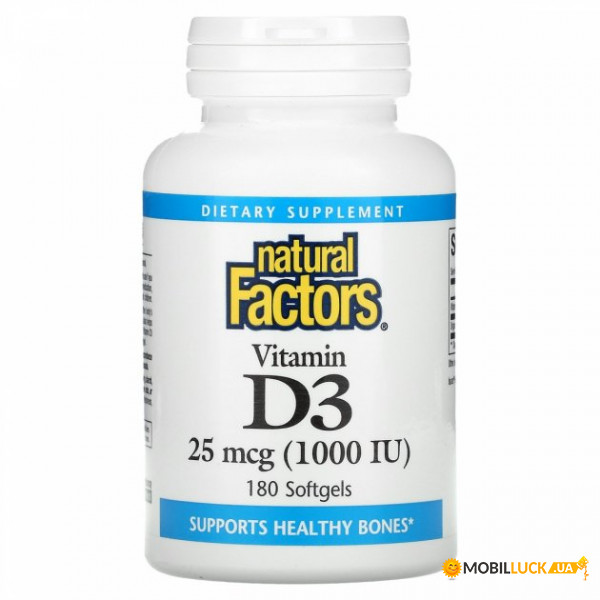 ³ 3 Natural Factors Vitamin D3 25  1000  180  