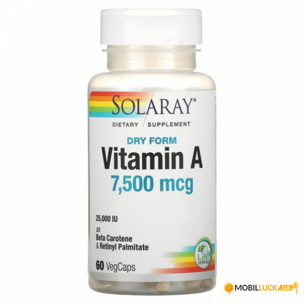   , Dry Form Vitamin A, Solaray, 25000 , 60  