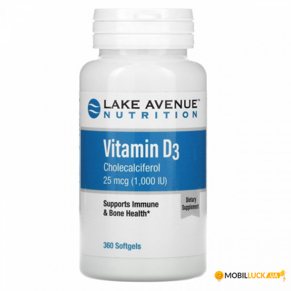  3 Lake Avenue Nutrition Vitamin D3 1000  360   