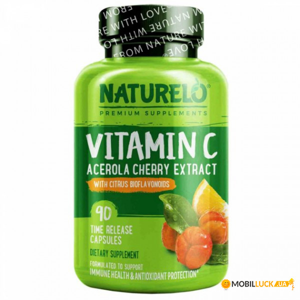 ³ C,      , Vitamin C, Acerola Cherry Extract with Citrus Bioflavonoids, NATURELO, 90     (NAU-62819)