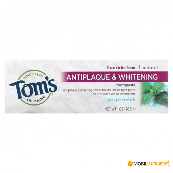            Toms of Maine (Natural Antiplaque amp Whitening Toothpaste) 28,3 