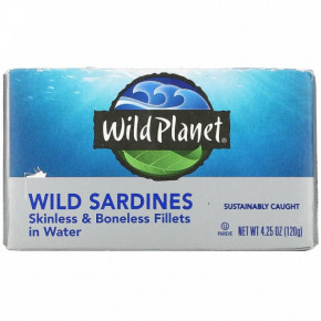  ,       , Wild Sardines, Skinless & Boneless Fillets in Water, Wild Planet, 120  (WLD-00171)