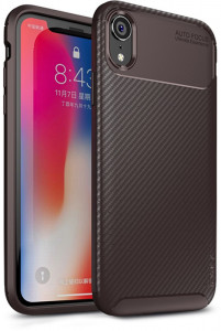 - Ipaky Carbon Fiber Series/Soft TPU Case Apple iPhone XR Brown