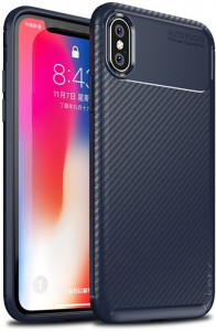 - Ipaky Carbon Fiber Series/Soft TPU Case Apple iPhone XS Blue