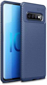 - Ipaky Carbon Fiber Series/Soft TPU Case Samsung Galaxy S10 Blue