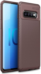 - Ipaky Carbon Fiber Series/Soft TPU Case Samsung Galaxy S10+ Brown