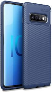 - Ipaky Carbon Fiber Series/Soft TPU Case Samsung Galaxy S10+ Blue