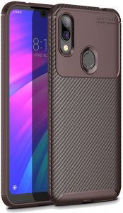 - Ipaky Carbon Fiber Series/Soft TPU Case Xiaomi Redmi 7 Brown