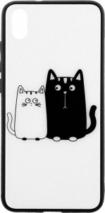 - TOTO Cartoon Print Glass Case Xiaomi Redmi 7A Cats White/Black #I/S