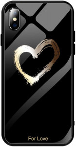 - Toto Glass Fashionable Case Apple iPhone XS Heart on Black