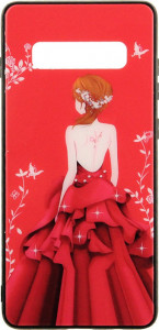 - Toto Glass Fashionable Case Samsung Galaxy S10+ Red Dress Girl