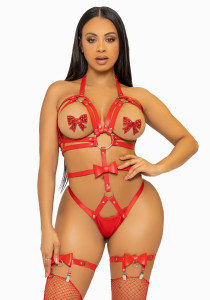 -   Leg Avenue Studded O-ring harness teddy Red S