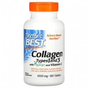 ,  1  3, Collagen Types 1 and 3 with Peptain, Doctors Best, 1000 , 180 