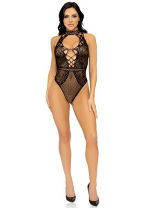  Leg Avenue Net and lace halter bodysuit Black OS 7