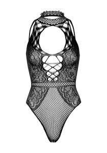  Leg Avenue Net and lace halter bodysuit Black OS 12