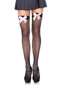 -    Leg Avenue Fishnet Thigh Highs One size Black With Bow Pink