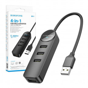 USB- Borofone DH5 Erudite 4-in-1 USB-A to USB 2.0*4 20  Black (6941991104176) 5