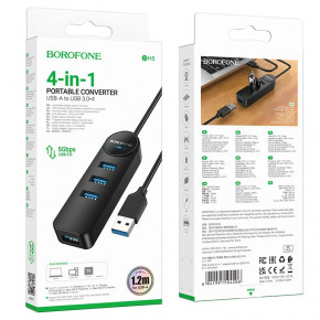 USB- Borofone DH5 Erudite 4-in-1 USB-A to USB 3.0*4 1,2m Black (6941991104206) 7