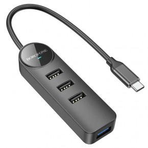 USB- Borofone DH5 Erudite 4-in-1 Type-C to 4xUSB 3.0 20  Black (6941991104244) 3