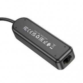  Borofone DH6 Erudite 4-in-1 USB to 3xUSB2.0+RJ45 1,2m Black (6941991104275) 3