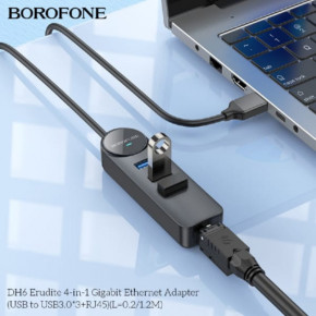  Borofone DH6 Erudite 4-in-1 USB to 3xUSB2.0+RJ45 1,2m Black (6941991104275) 4