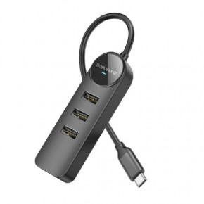  Borofone DH6 Erudite 4-in-1 Type-C to 3xUSB2.0+RJ45 20  Black (6941991104282)