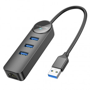  Borofone DH6 4-in-1 1 Gigabit Ethernet USB to 3xUSB2.0+RJ45 20  Black (6941991104299)