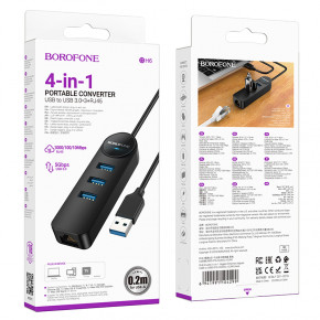  Borofone DH6 4-in-1 1 Gigabit Ethernet USB to 3xUSB2.0+RJ45 20  Black (6941991104299) 10